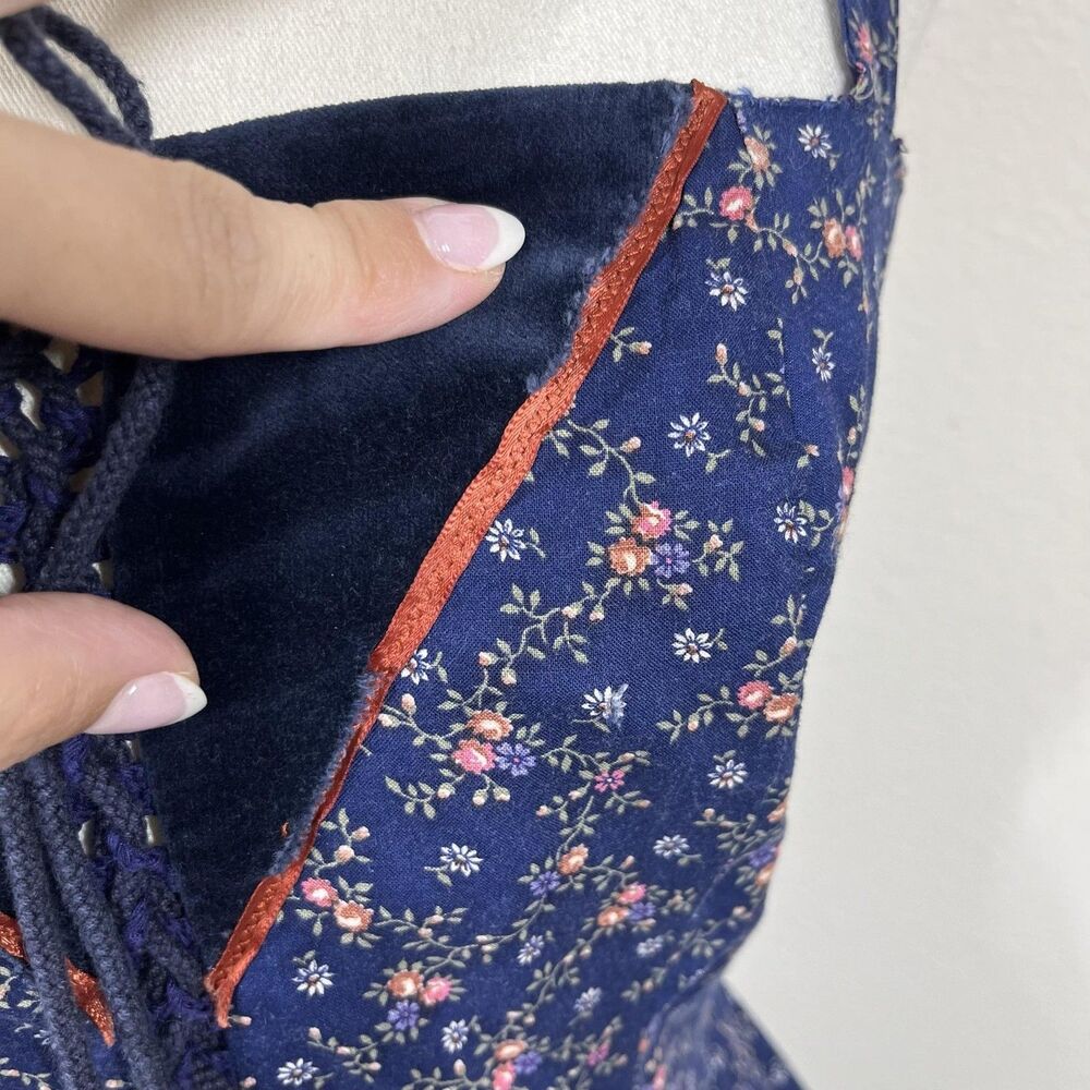 Vintage Gunne Sax Prairie Dress Women 9 Blue Floral Maxi Corset 70s Renaissance - Picture 7 of 11